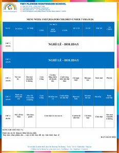 THỰC ĐƠN THÁNG 09. NĂM HỌC 2024-2025